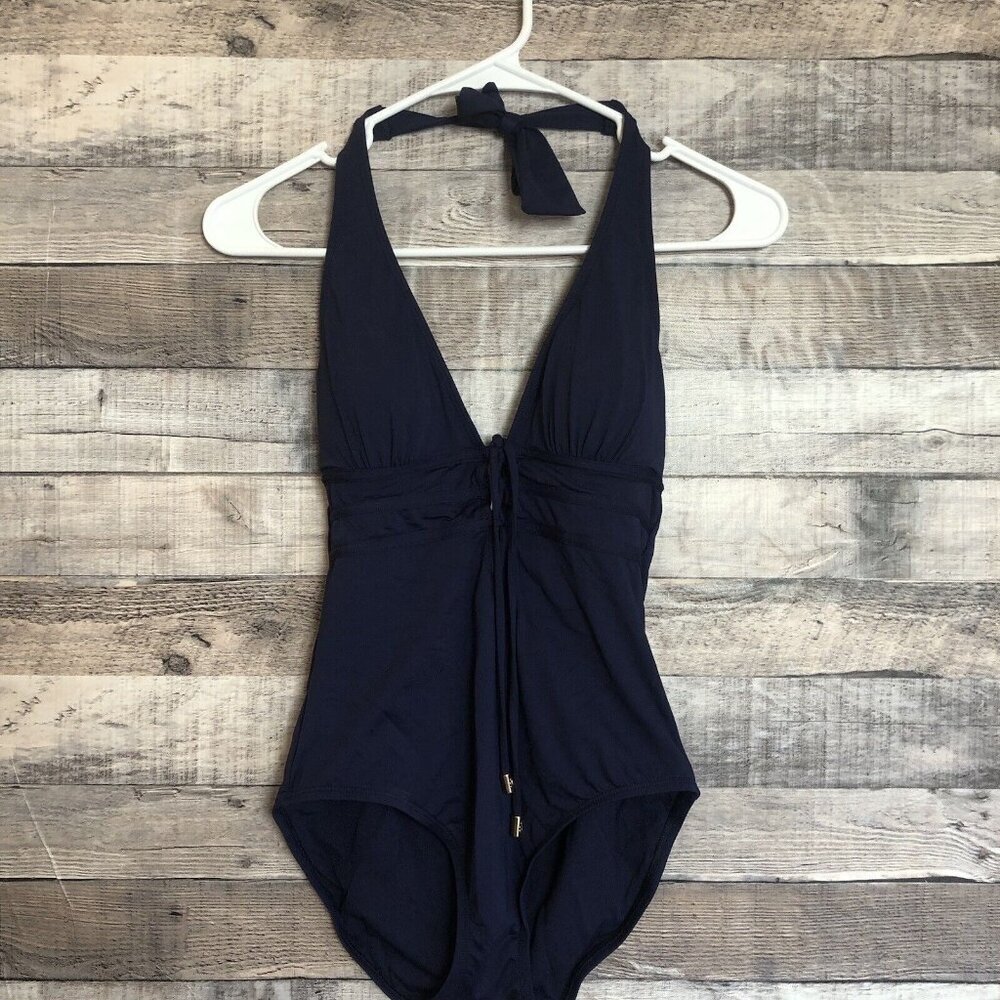 Tommy Bahama Halter One-Piece Padded Swimsuit TSW11036P Navy Blue Sz 4